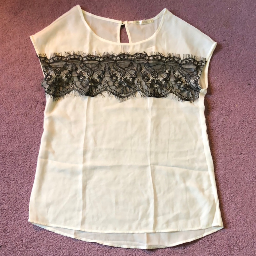 White Sheer Black Lace Blouse Top Rue 21 Small